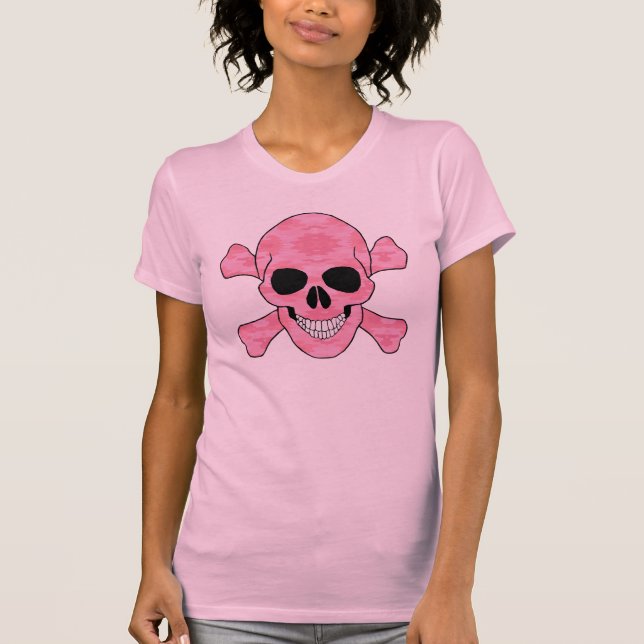 Pink Camouflage Skull and Crossbones Shirt (Vorderseite)