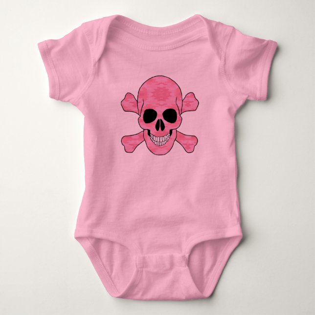 Pink Camouflage Skull and Crossbones Strampler (Vorderseite)