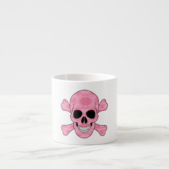 Pink Camouflage Skull and Crossbones Tasse (Vorderseite)