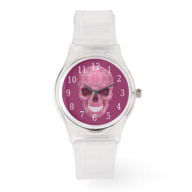 Pink Camouflage Skull Watch Armbanduhr (Vorderseite)