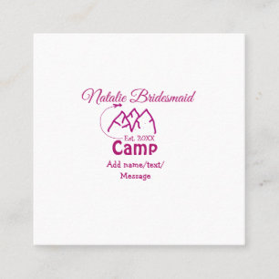 Pink Camp Bridesmaid geben Name Datum Jahr Bachelo Quadratische Visitenkarte