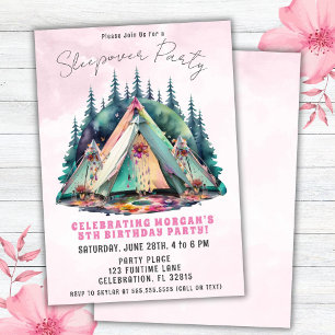 Pink Camping Slepover Invitation de fête d'anniver