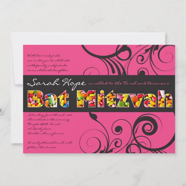 PINK CANDY Bat Mitzvah Einladung (Vorderseite)