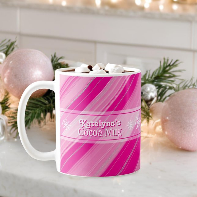 Pink Candy Cane Streifen Schneeflocken Cocoa hinzu Kaffeetasse (Von Creator hochgeladen)