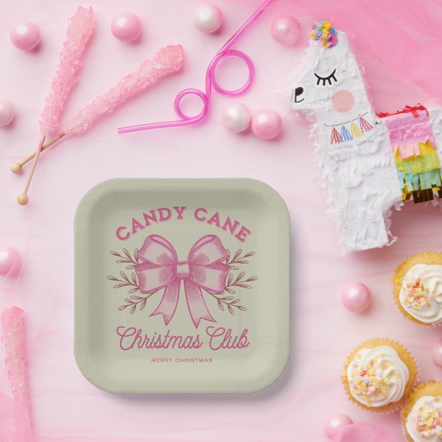 Pink Candy Cane Weihnachtsclub Weihnachten Saison Pappteller (Party)