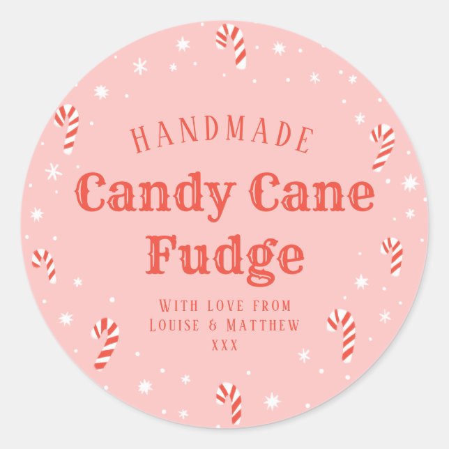 Pink Candy Cane Weihnachtsgeschenk-Label Runder Aufkleber (Vorderseite)