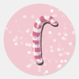 Pink Candy Cane Weihnachtsricker Runder Aufkleber