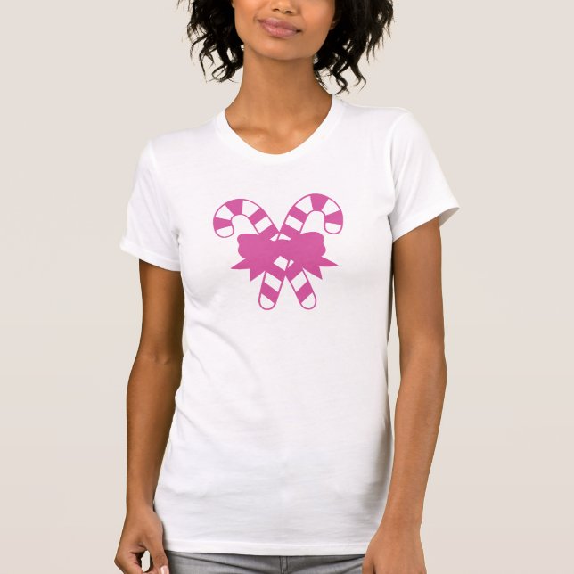 Pink Candy Canes mit Bow T-Shirt (Vorderseite)