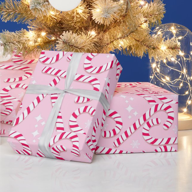 Pink Candy Canes Weihnachten Geschenkpapier (Feiertage)