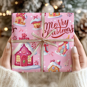 Pink Candy Festive Frohe Weihnachten Geschenkpapier
