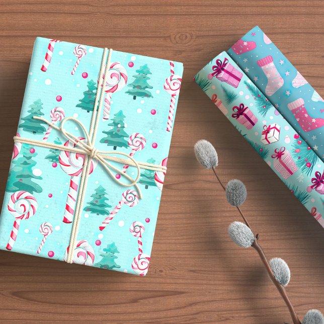 Pink Candy Pastel Holiday Wrapping Papier (Von Creator hochgeladen)