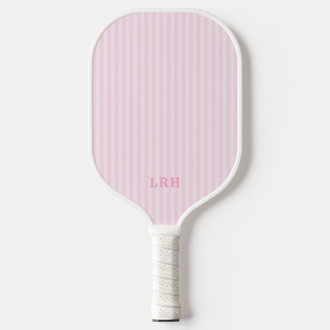Pink Candy Stripe Design Tiny Initials Monogram Pickleball Schläger (Vorderseite)