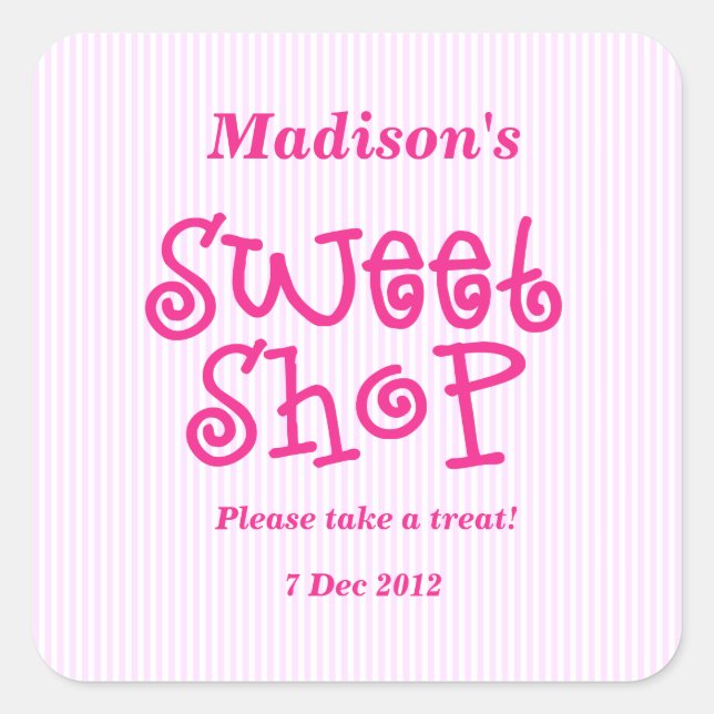 Pink Candy Stripe Sweet Shop Aufkleber (Vorderseite)