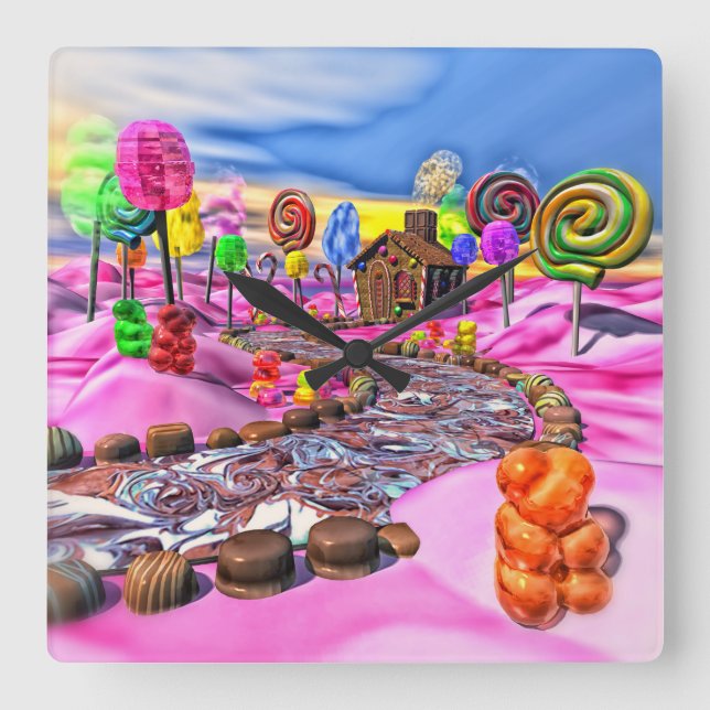Pink Candyland Quadratische Wanduhr (Vorderseite)
