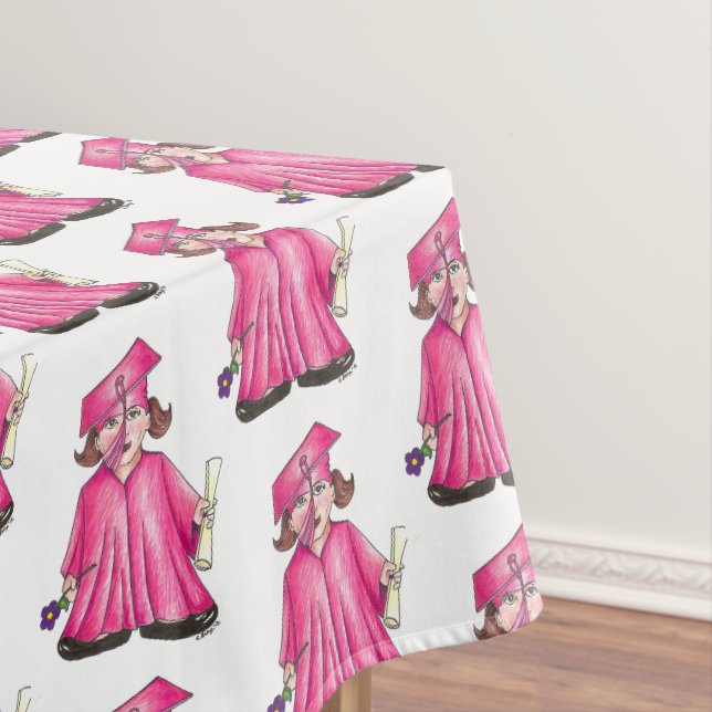Pink Cap and Gown School Abschluss Girl Diploma Tischdecke (Beispiel)