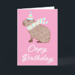 Pink Cape Birthday Funny Capybara Lover Card Karte<br><div class="desc">Eine lustige Karte mit einer Abbildung einer Capybara mit einem pastellrosa,  blauen und gelben Geburtstagshut und Schal,  mit dem Pun Capy Birthday unten. Das Innere lautet: "Wünschen Sie einen besonderen Tag voll mit all den Dingen,  die Sie Liebe. Alles Gute zum Geburtstag!"</div>