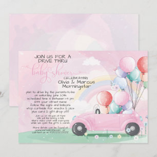Pink Car Balloons Drive Thru Baby SHower Einladung