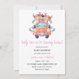 Pink Car Heilige Kuh, wir haben Twins Baby Dusche Einladung