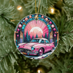 Pink Car Keramik Dekorieren Gestaltetes Glas ausse Ornament