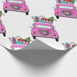 Pink Car with Christmas Ohrts Geschenkpapier
