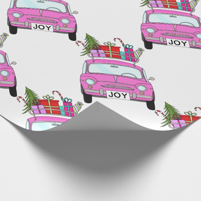 Pink Car with Christmas Ohrts Geschenkpapier (Ecke)