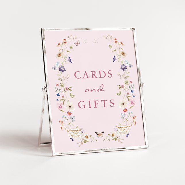 Pink Cards and Gifts Bridal Teeposter Poster (Floral Pink Cards and Gifts Bridal Tea Poster with Butterflies by Painted Paperie
)