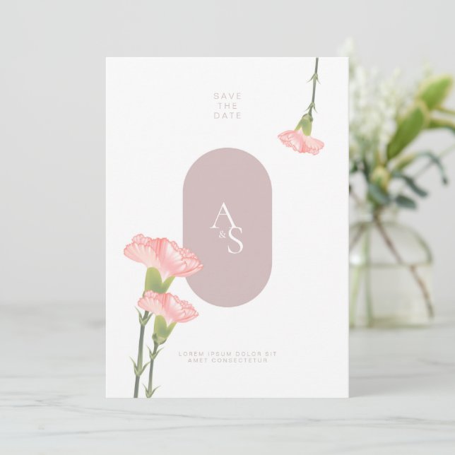 Pink Carnation Blume mit Pink Theme Wedding Invi Einladung (Stehend Vorderseite)