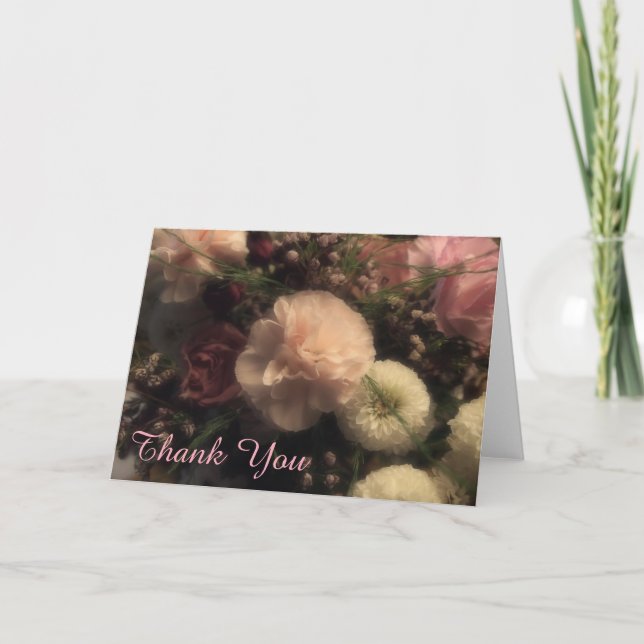 Pink Carnation Floral Danke Karte (Vorderseite)