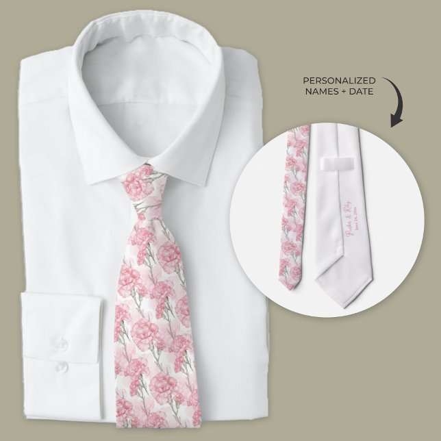 Pink Carnation Wedding Neck Tie Krawatte (Pink carnation personalized wedding neck tie.)