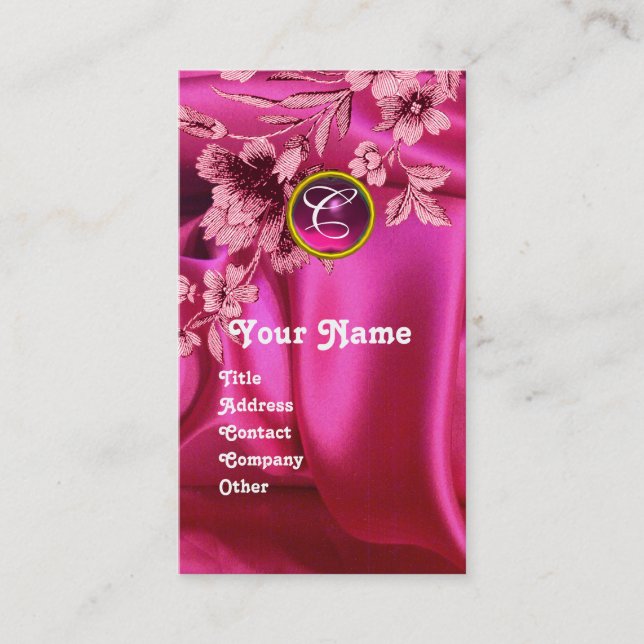 PINK CARNATIONS FUCHSIA SILK CLOTH, GEM MONOGRAM VISITENKARTE (Vorderseite)