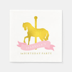 Pink Carousel Pferd Geburtstagsparty Serviette