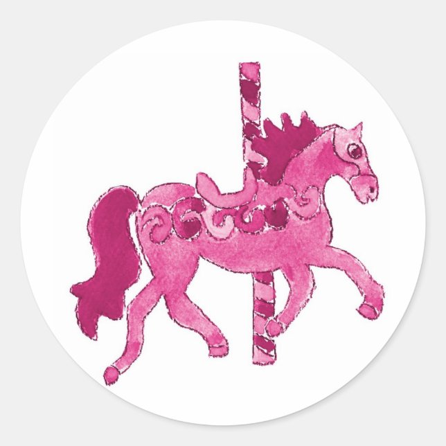 Pink Carousel Pferd Runder Aufkleber (Vorderseite)