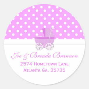Pink Carriage and Polka Dots Address Labels Runder Aufkleber