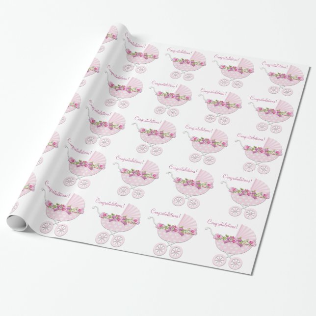 Pink Carriage Baby Girl Geschenkpapier (Ungerollt)