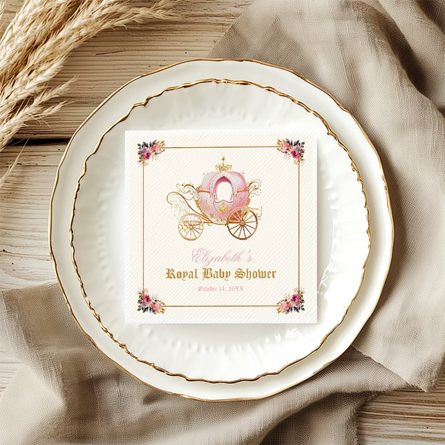 Pink Carriage Princess Fairytale Baby Shower  Serviette (Pink Carriage Princess Fairytale Baby Shower Napkins)