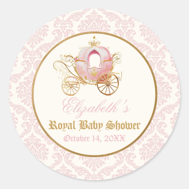 Pink Carriage Princess Mairytale Runder Aufkleber (Vorderseite)