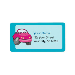 Pink Cartoon Car Adressaufkleber