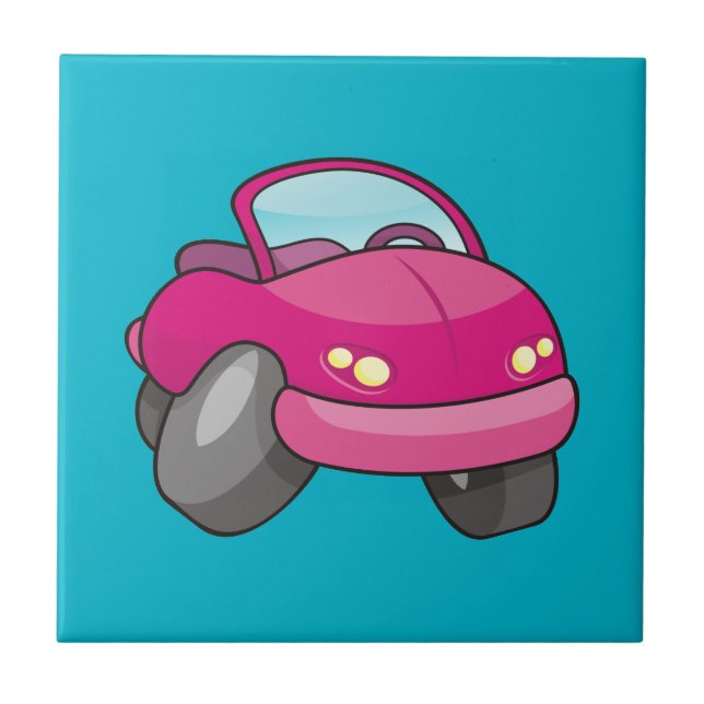 Pink Cartoon Car Fliese (Vorderseite)