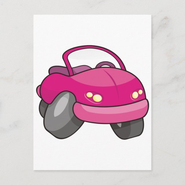Pink Cartoon Car Postkarte (Vorderseite)