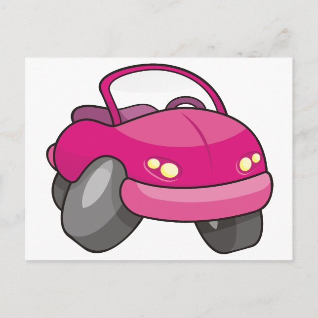 Pink Cartoon Car Postkarte (Vorderseite)