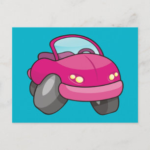 Pink Cartoon Car Postkarte