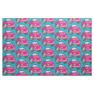 Pink Cartoon Car Stoff