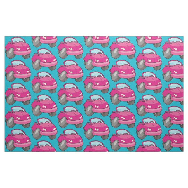 Pink Cartoon Car Stoff (Fat Quarter (45,7 x 55,9 cm))