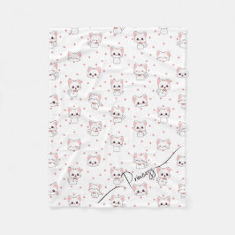 Pink Cartoon Cat Pattern with Stars and Pet Name  Fleecedecke