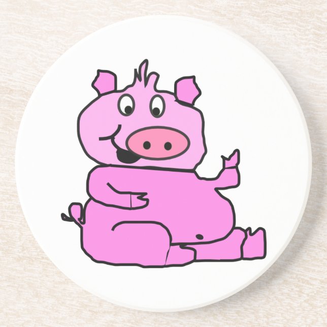 Pink Cartoon Pig Sandstone Untersetzer (Vorne)
