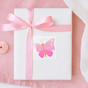 Pink-Cartoon-Schmetterling Quadratischer Aufkleber