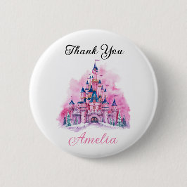 Pink Castle Watercolor 1. Geburtstag Vielen Dank Button