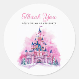 Pink Castle Watercolor 1. Geburtstag Vielen Dank Runder Aufkleber