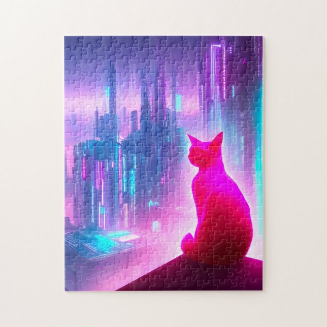 Pink Cat Blick auf City Jigsaw Puzzle (Vertikal)