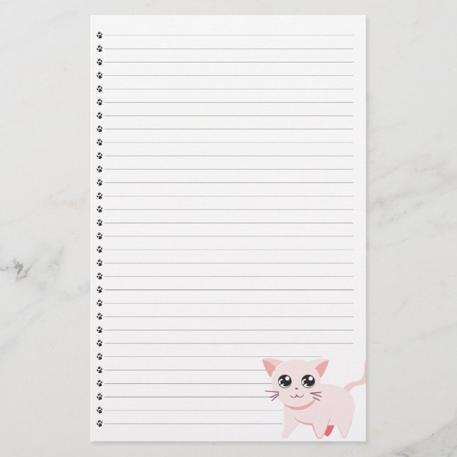 Pink Cat Lined Stationery Briefpapier (Vorderseite)